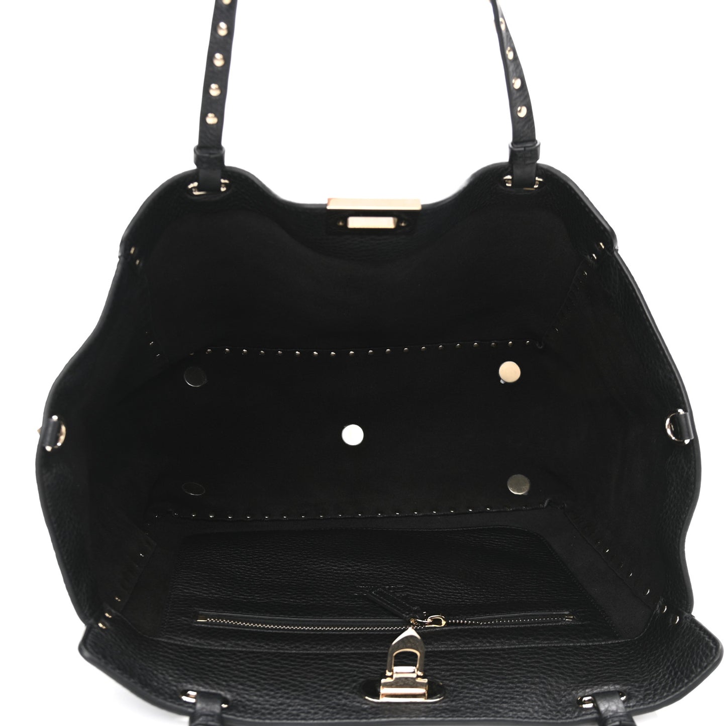 Pebbled Calfskin Medium Rockstud Tote Black