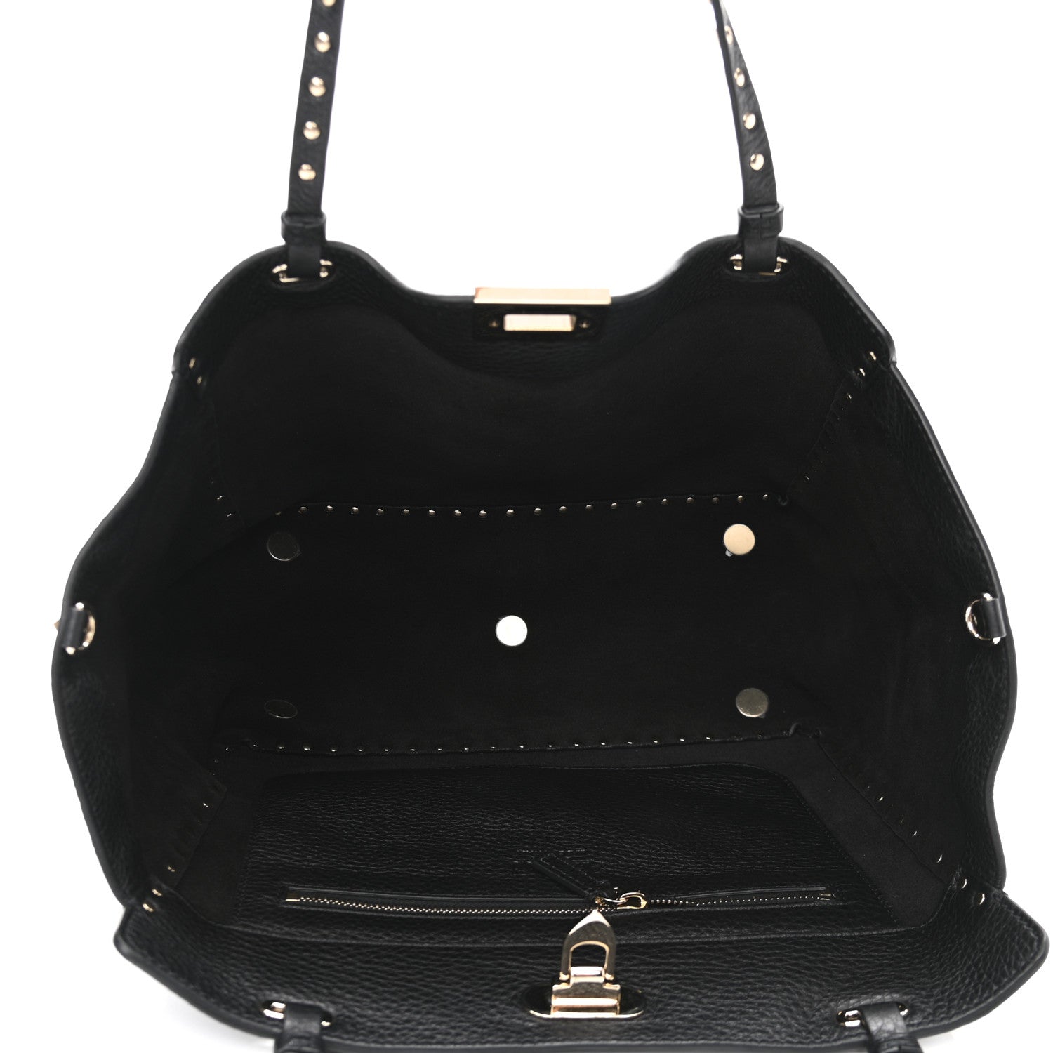 Valentino Garavani Pebbled Calfskin Medium Rockstud Tote Black 4 of 9