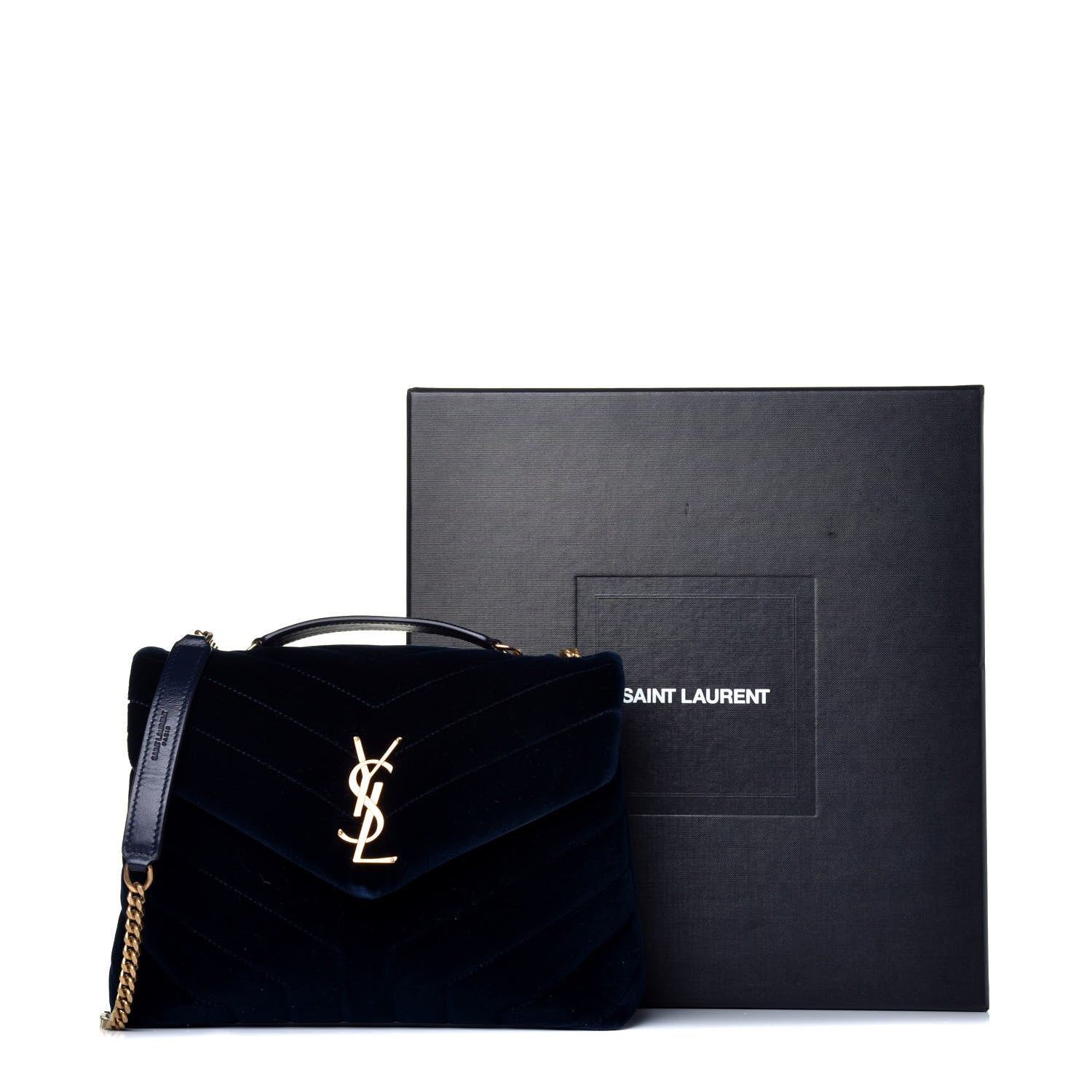 Saint Laurent Velvet Y Quilted Monogram Small Loulou Chain Satchel Medium Blue 9 of 9