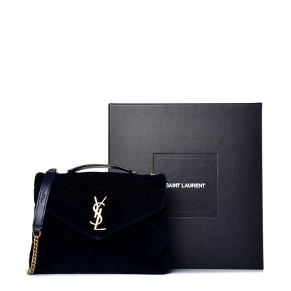 Saint Laurent Velvet Y Quilted Monogram Small Loulou Chain Satchel Medium Blue 9 of 9
