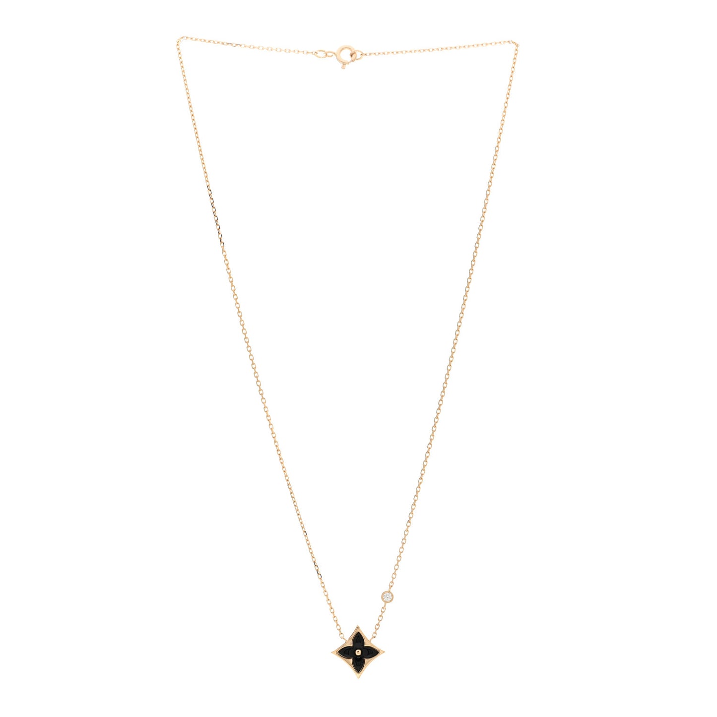 18K Yellow Gold Diamond Black Onyx Color Blossom BB Star Pendant Necklace
