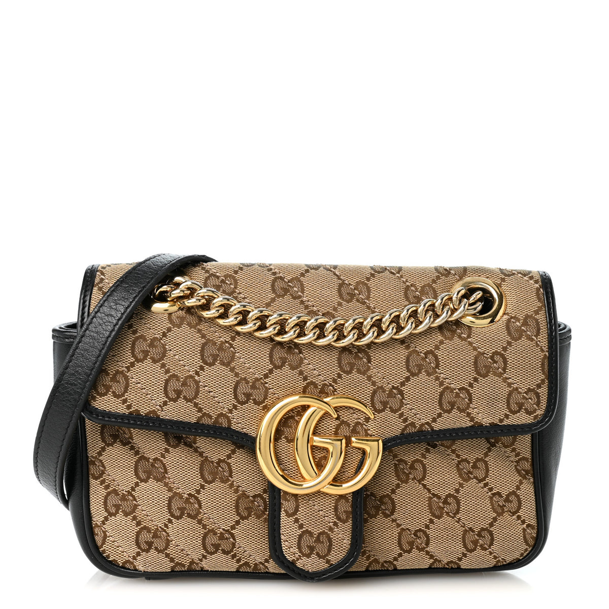 Gucci Monogram Matelasse Diagonal Mini GG Marmont Shoulder Bag Beige Black 1 of 11