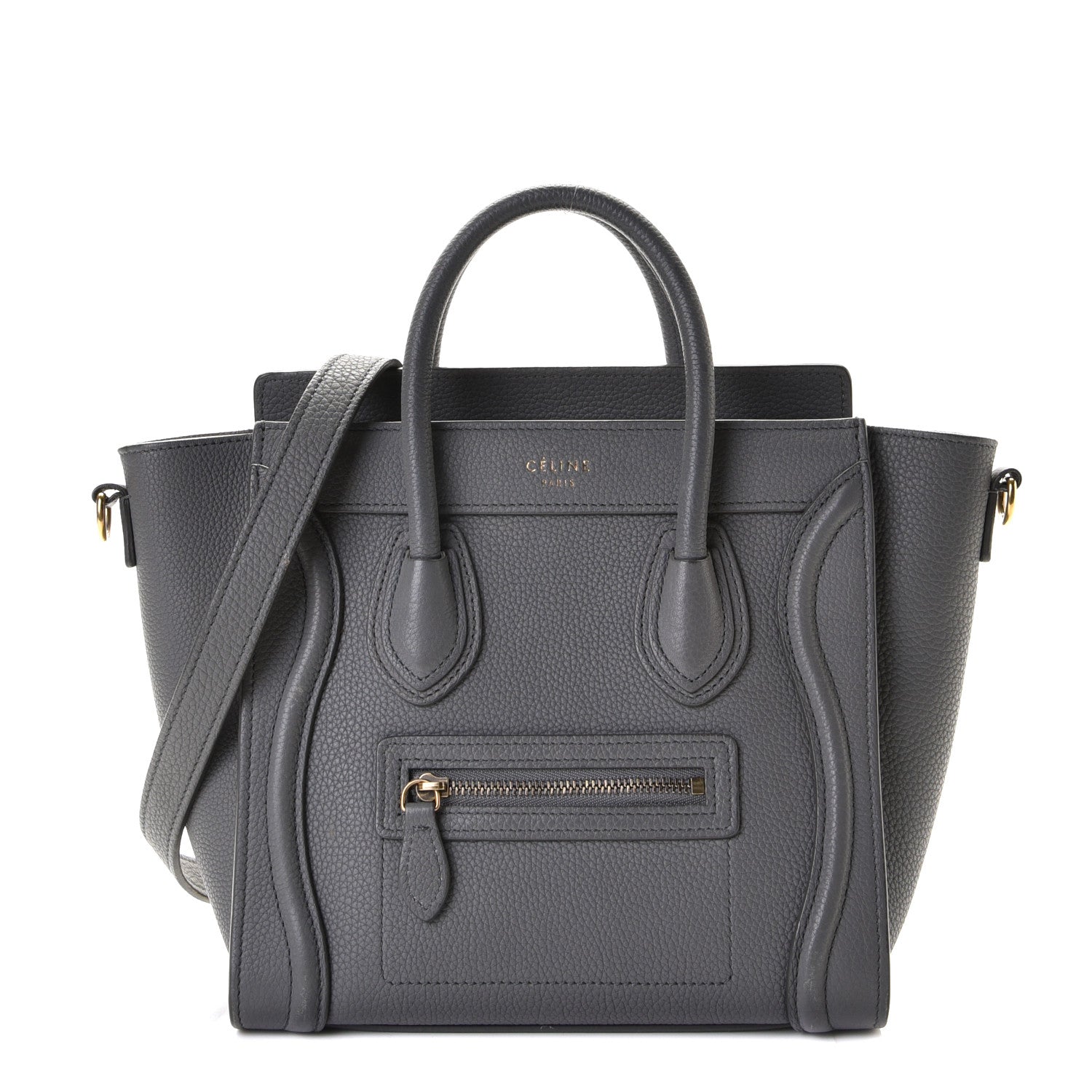 Celine Drummed Calfskin Nano Luggage Kohl 1 of 7
