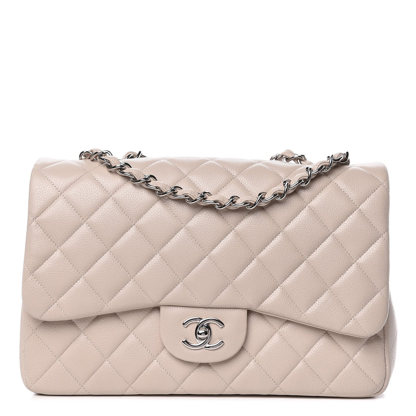 Caviar Quilted Jumbo Single Flap Ecru