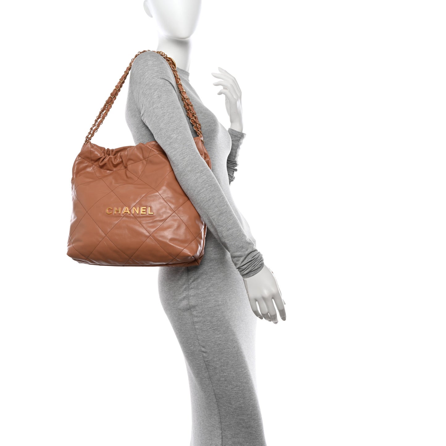 Shiny Calfskin Quilted Small Chanel 22 Camel