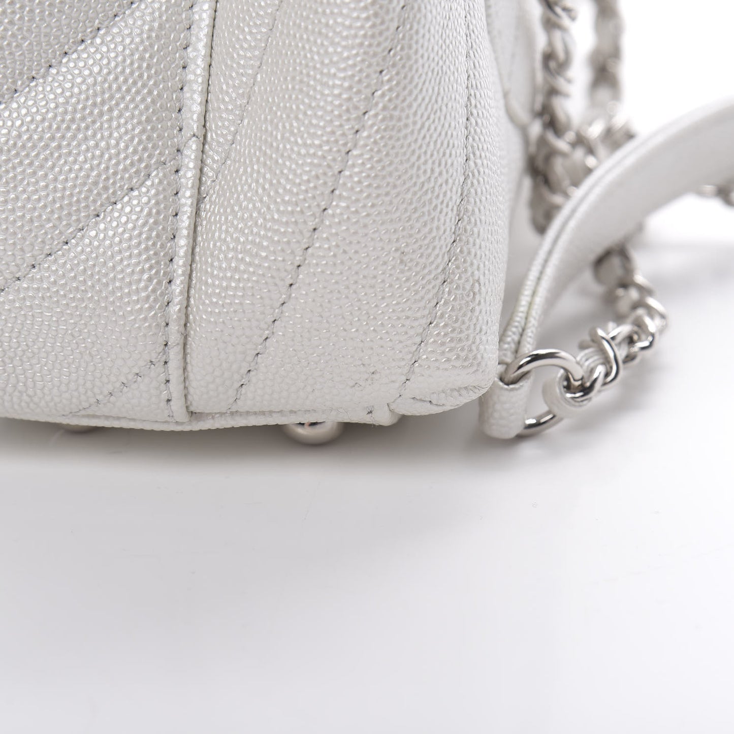 Iridescent Caviar Chevron Quilted Mini Coco Handle Flap White