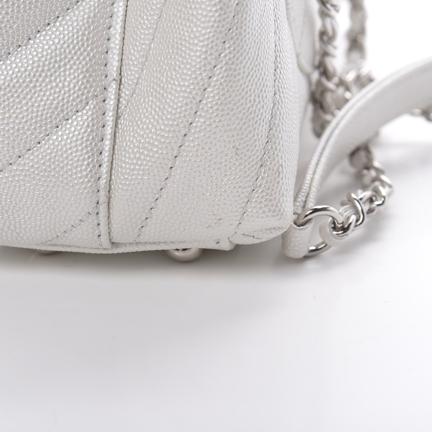 Chanel Iridescent Caviar Chevron Quilted Mini Coco Handle Flap White 11 of 13