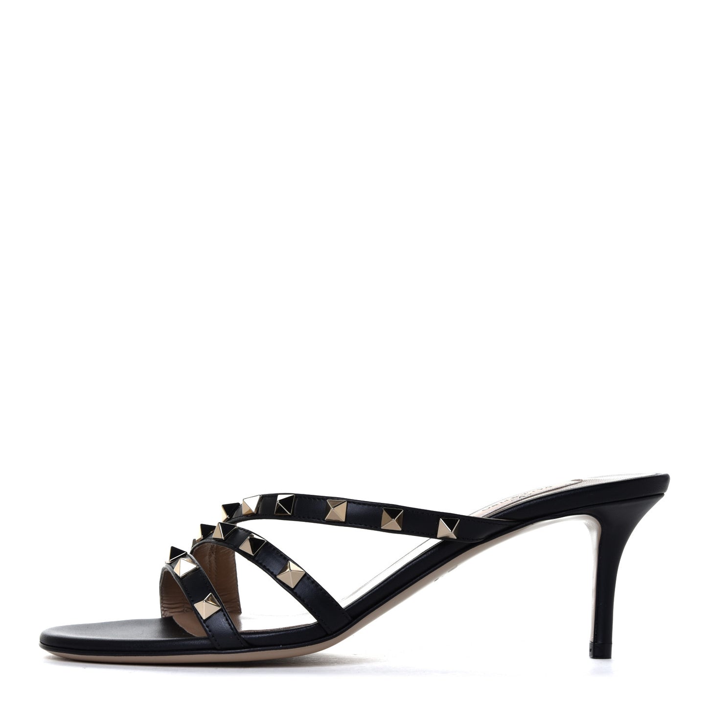 Calfskin Nappa Rockstud 60mm Slide Sandals 38 Black
