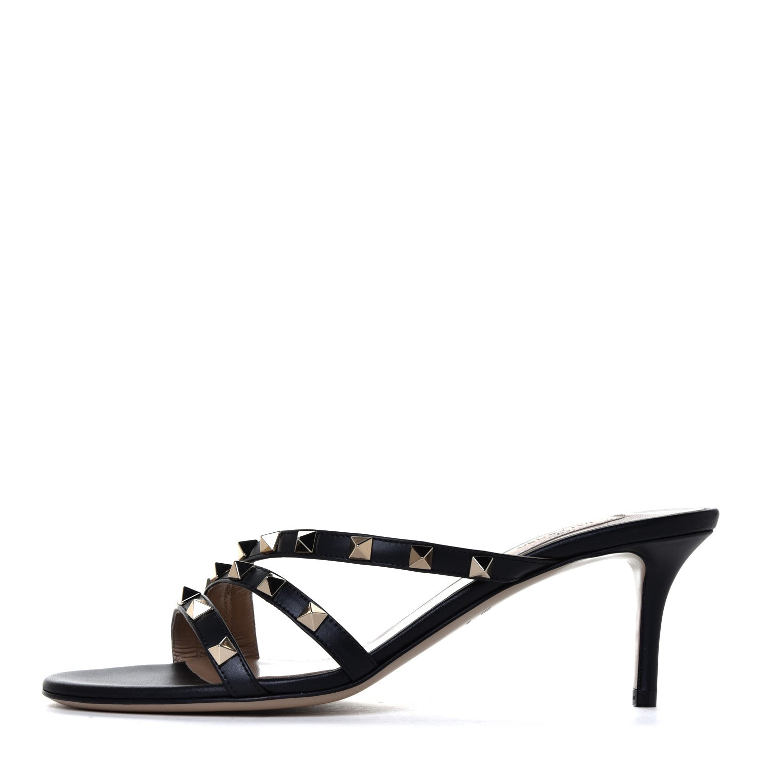 Valentino Garavani Calfskin Nappa Rockstud 60mm Slide Sandals 38 Black 1 of 12