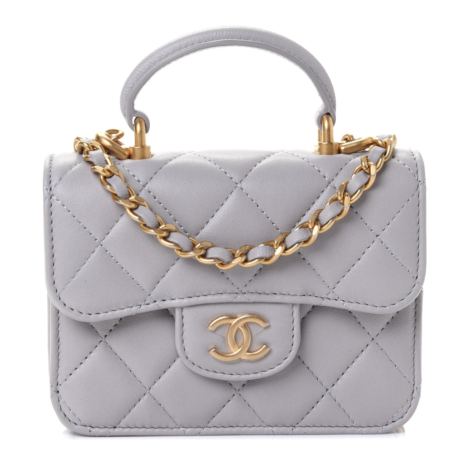 Chanel Lambskin Quilted Top Handle Flap Coin Purse With Chain Grey 1 of 4