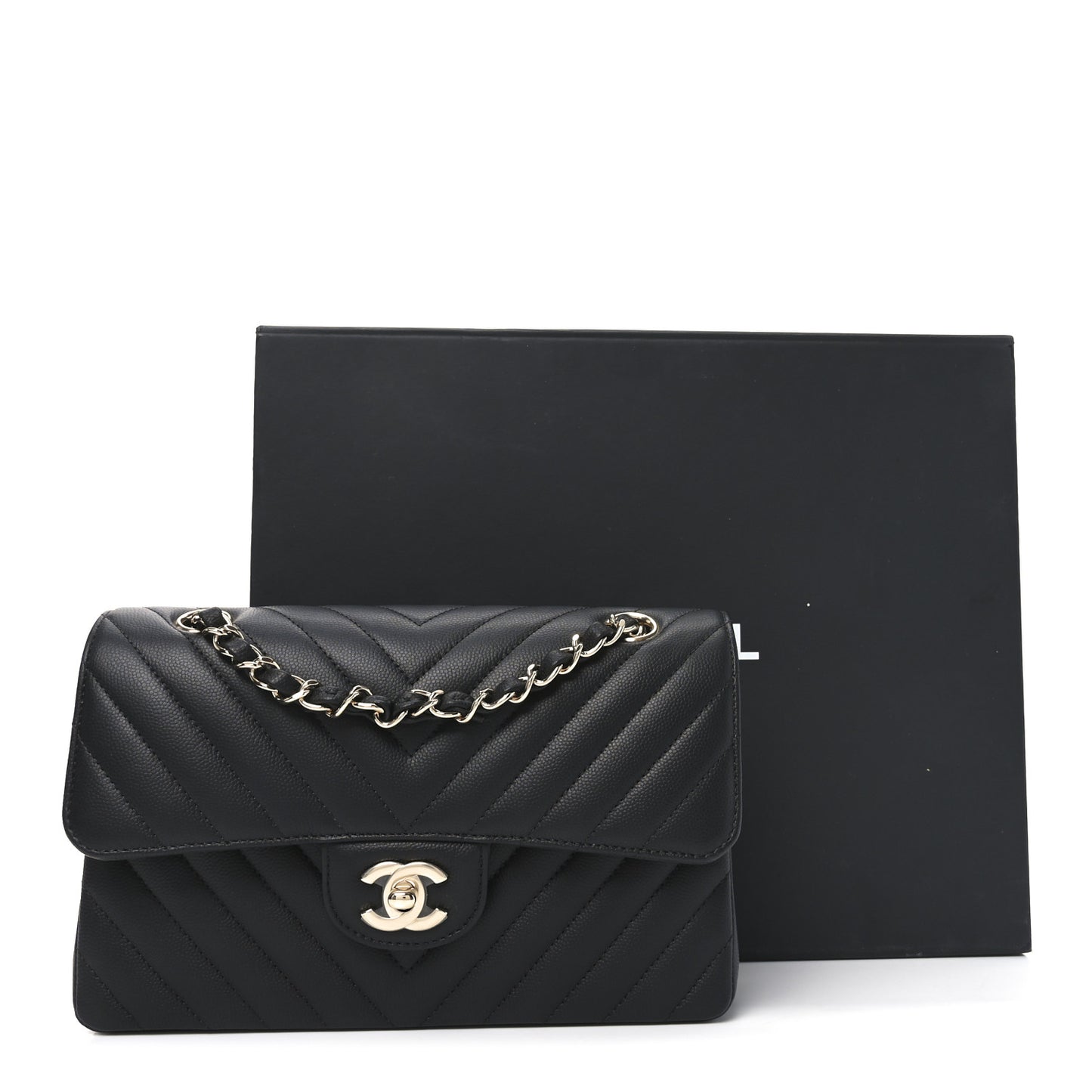 Caviar Chevron Quilted Small Double Flap Black