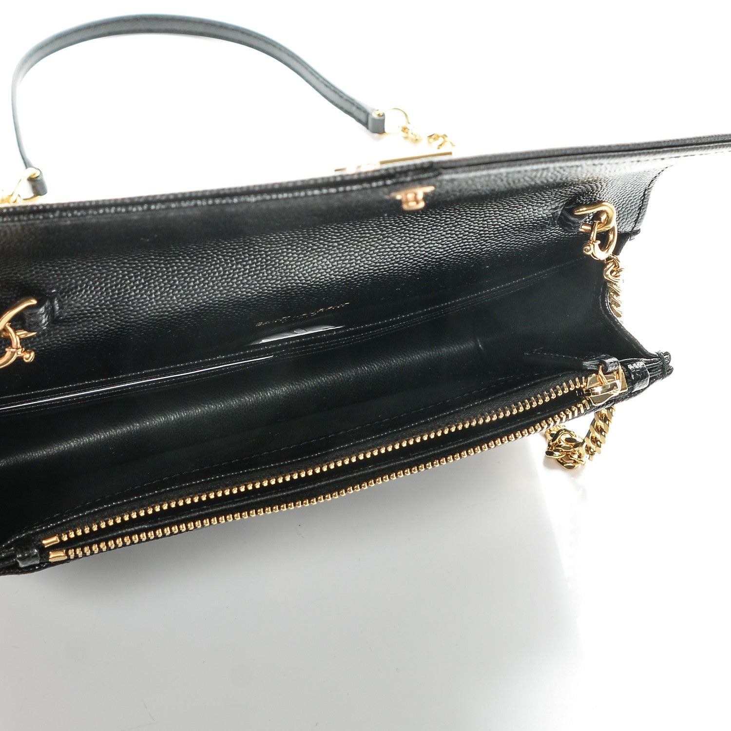 Saint Laurent Grain De Poudre Matelasse Chevron Monogram Envelope Chain Wallet Black 5 of 6