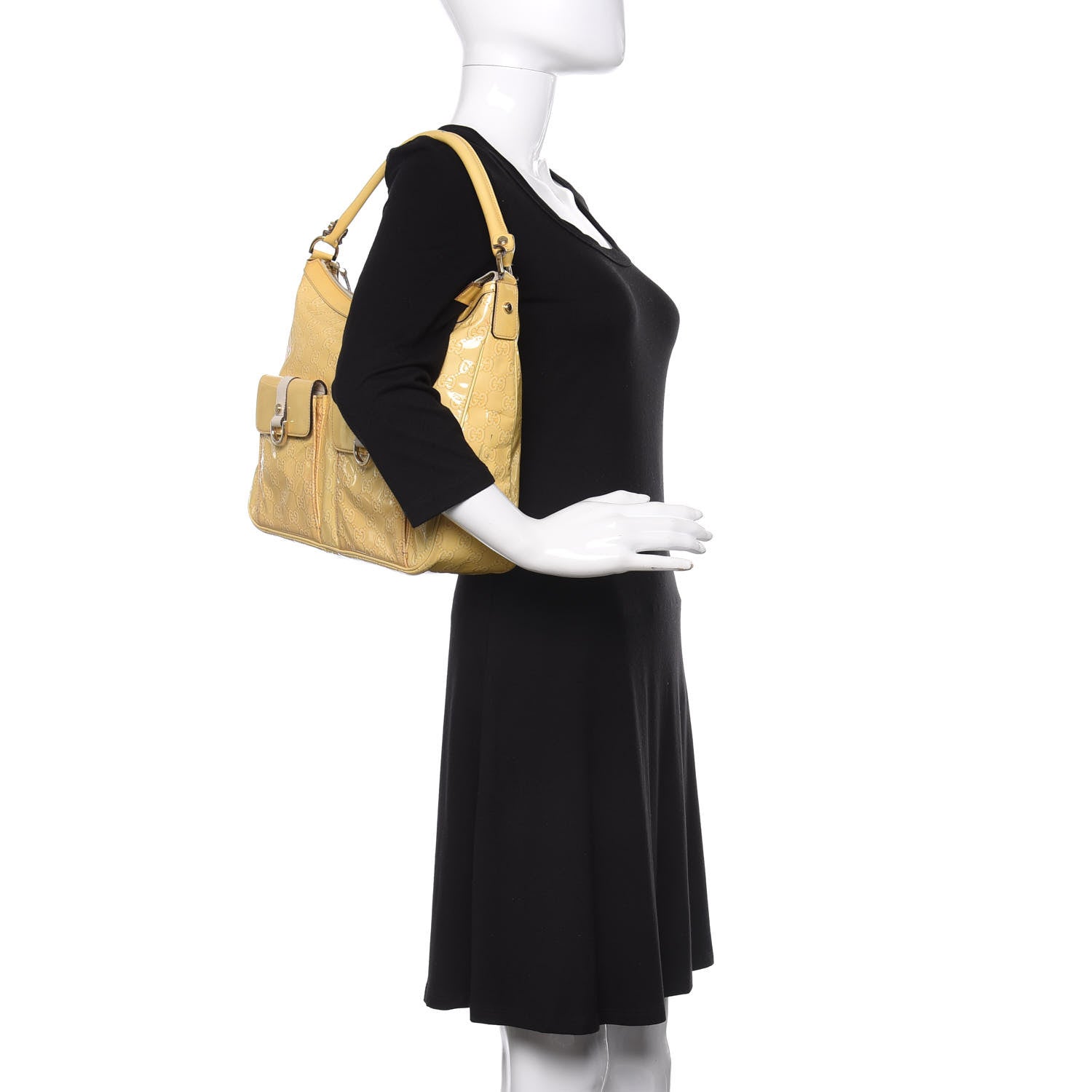 Gucci Patent Guccissima Pocket Hobo Yellow 2 of 15