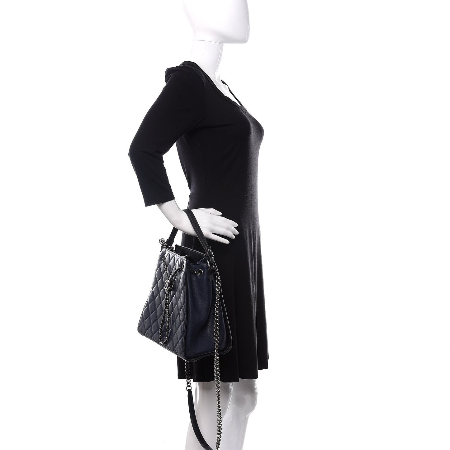 Caviar Quilted Medium CC Bucket Bag Dark Blue