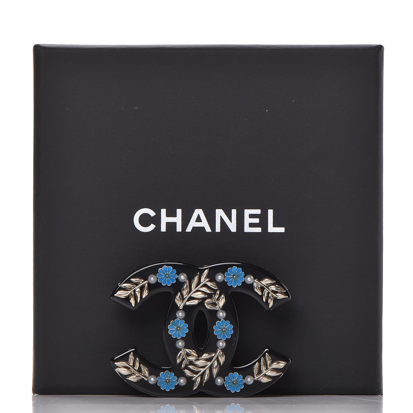 Resin Pearl Enamel Flower CC Brooch Black Blue Gold