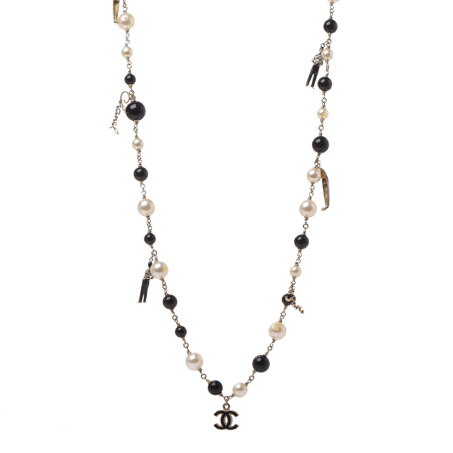 Chanel Pearl Bead Enamel CC Long Necklace Black Gold 1 of 10