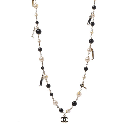 Chanel Pearl Bead Enamel CC Long Necklace Black Gold 1 of 10
