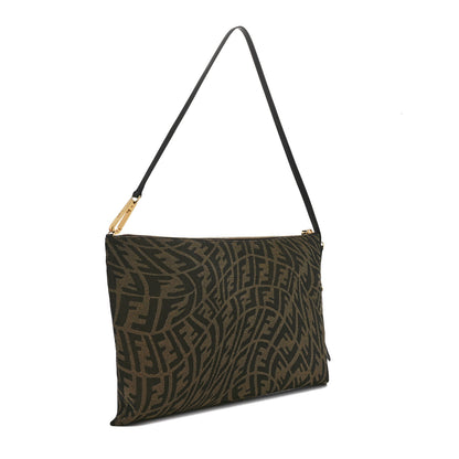 Fendi X SARAH COLEMAN Fabric Jacquard FF Vertigo Pochette Tobacco Moro Black 2 of 10