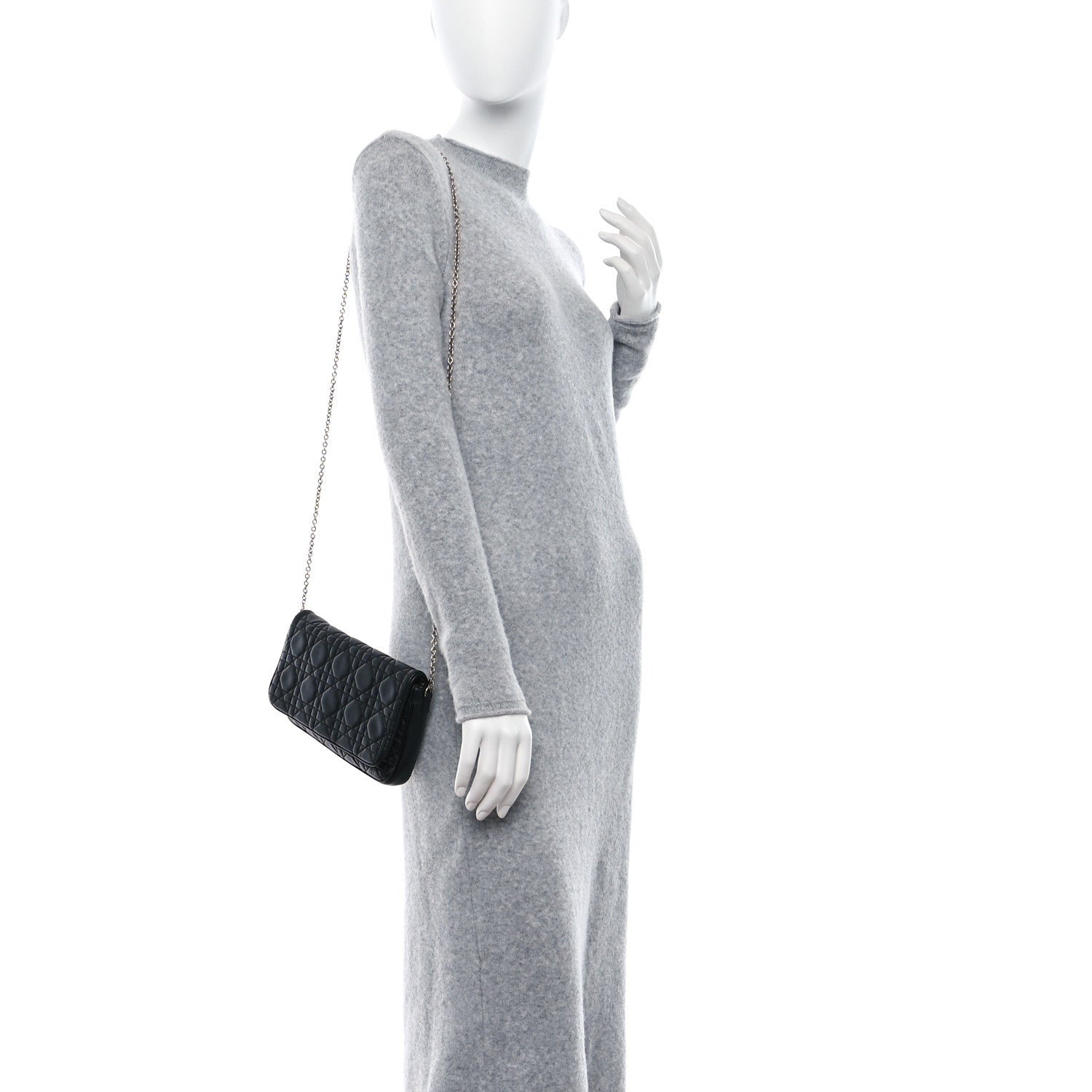 Christian Dior Lambskin Cannage Wallet on Chain Black 3 of 9