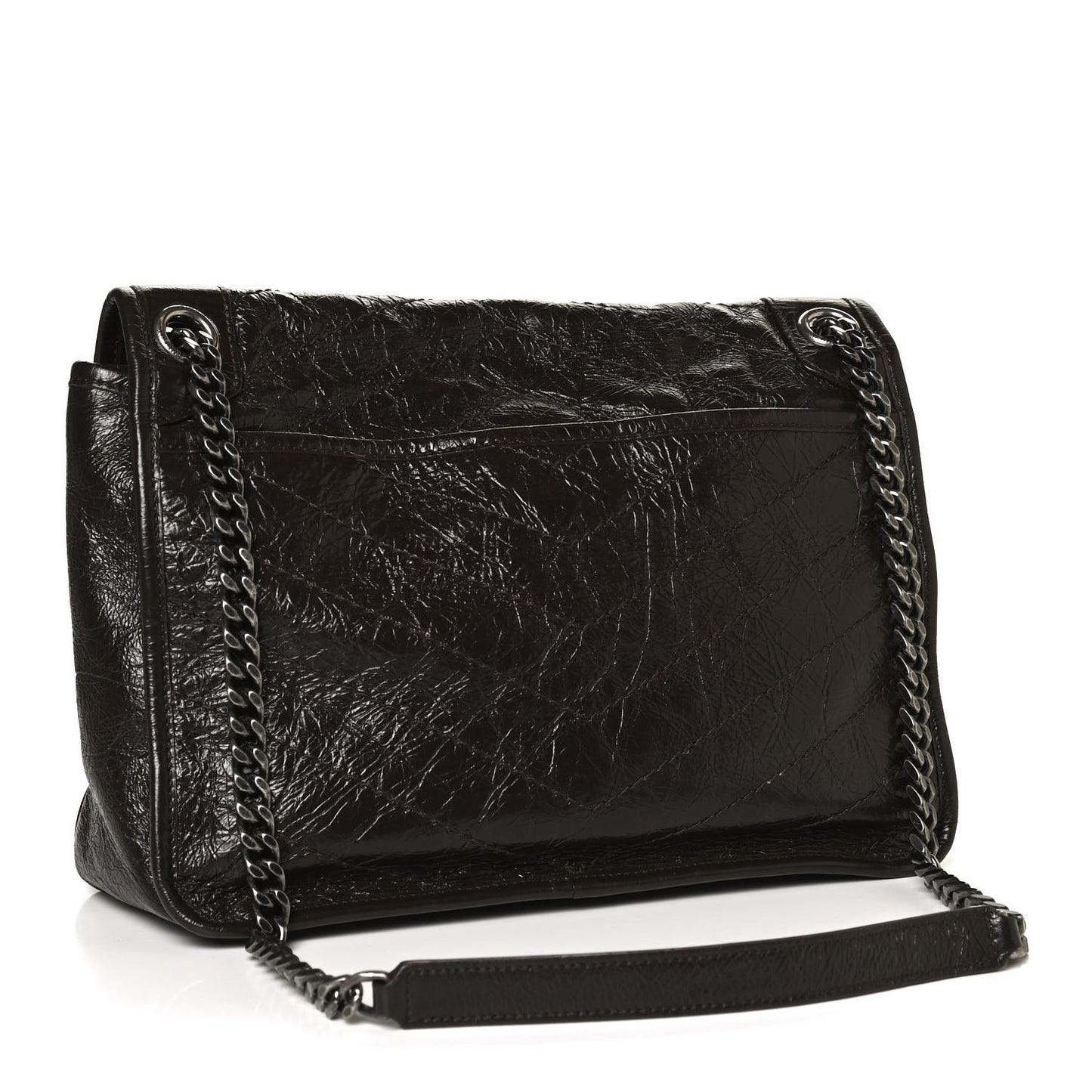 Crinkled Calfskin Matelasse Monogram Medium Niki Chain Satchel Western Moka