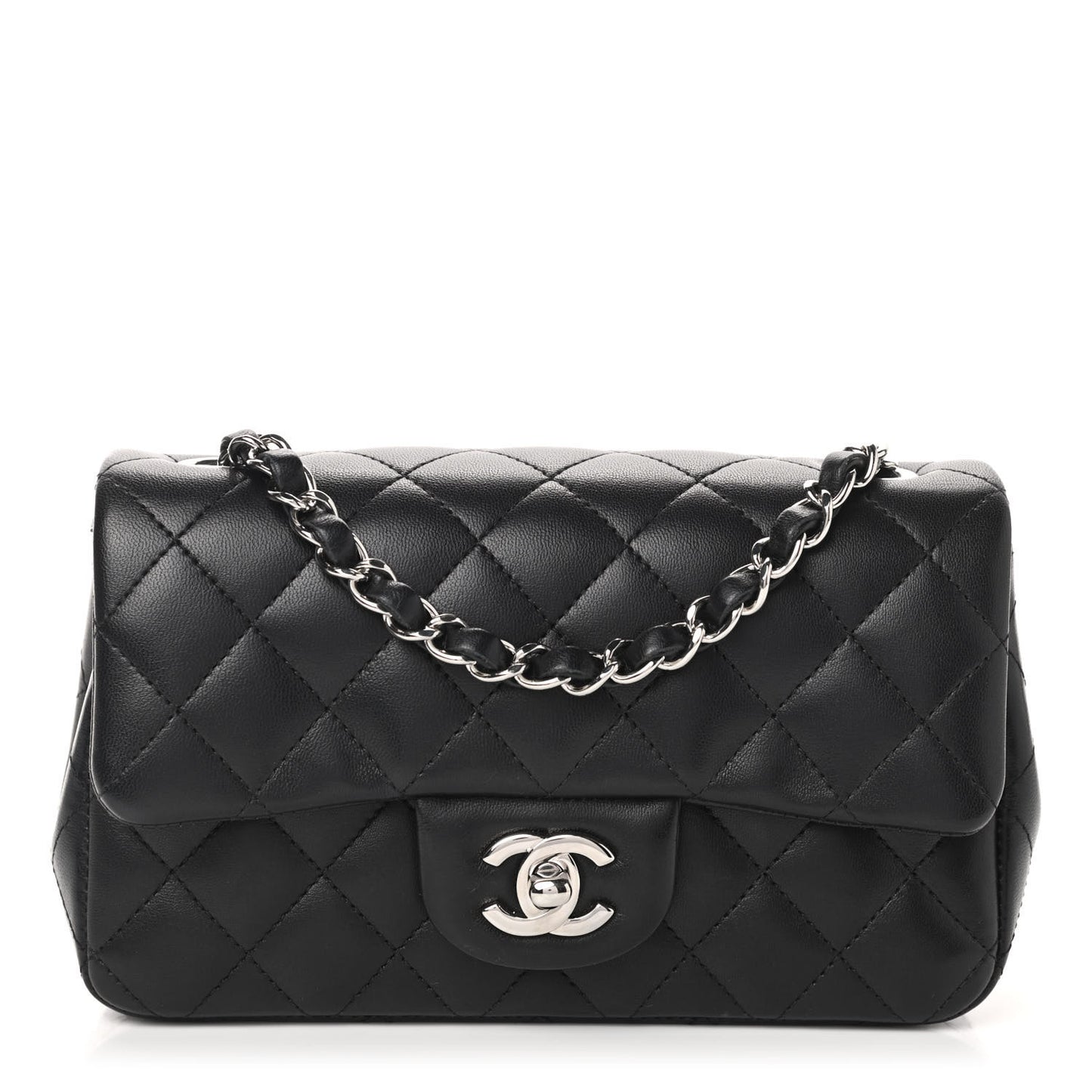 Lambskin Quilted Mini Rectangular Flap Black