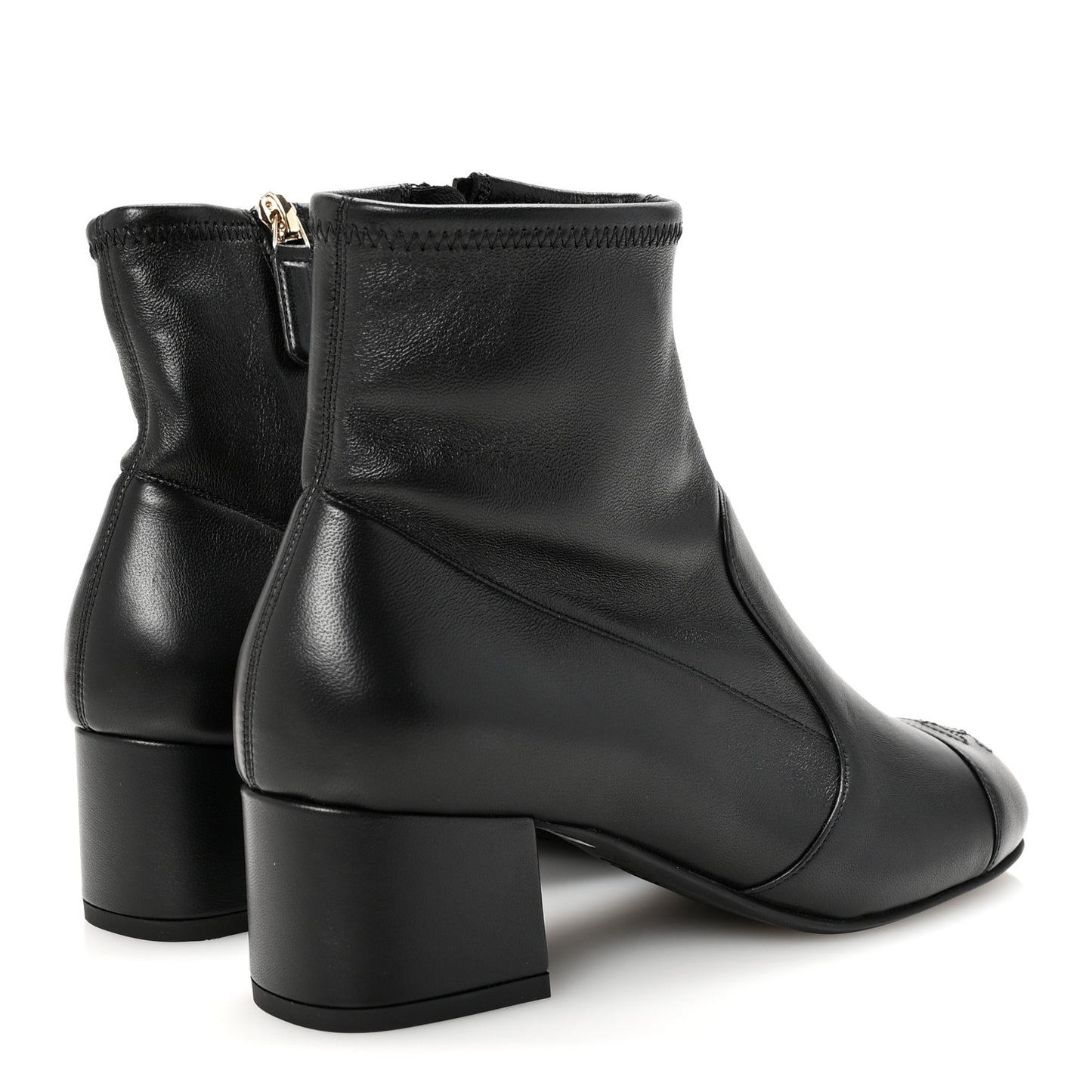 Stretch Lambskin Cap Toe CC Uniform Short Boots  35 Black