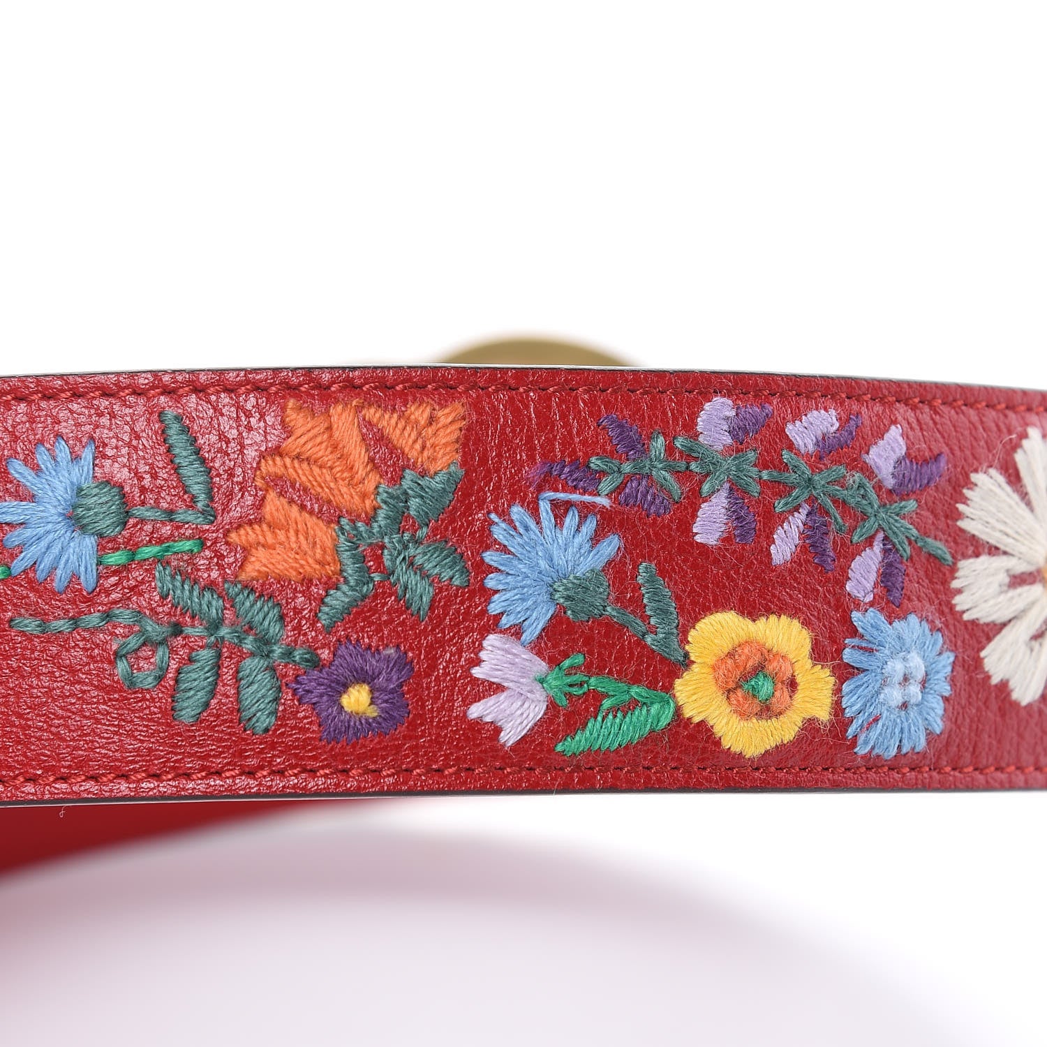 Gucci Textured Calfskin Flower Embroidered Double G 40mm Belt 85 34 Hibiscus Red 4 of 7