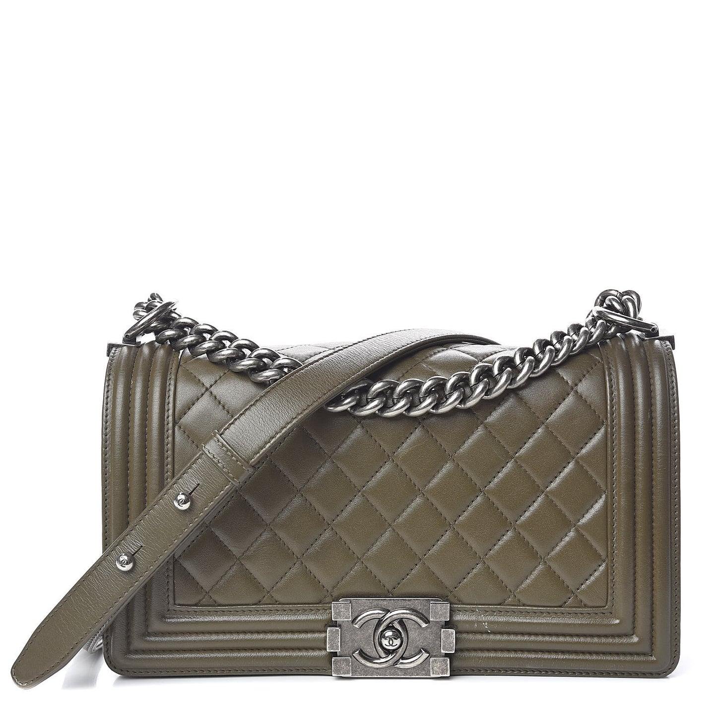 Lambskin Quilted Medium Boy Flap Khaki