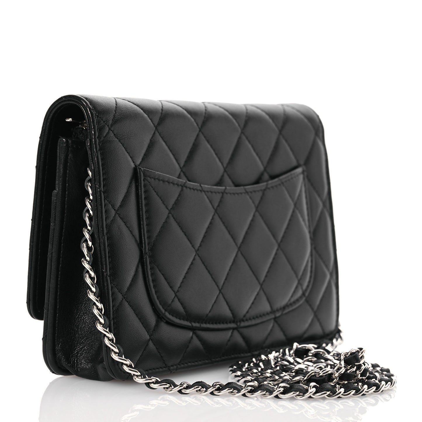 Lambskin Quilted Crystal CC Wallet On Chain WOC Black