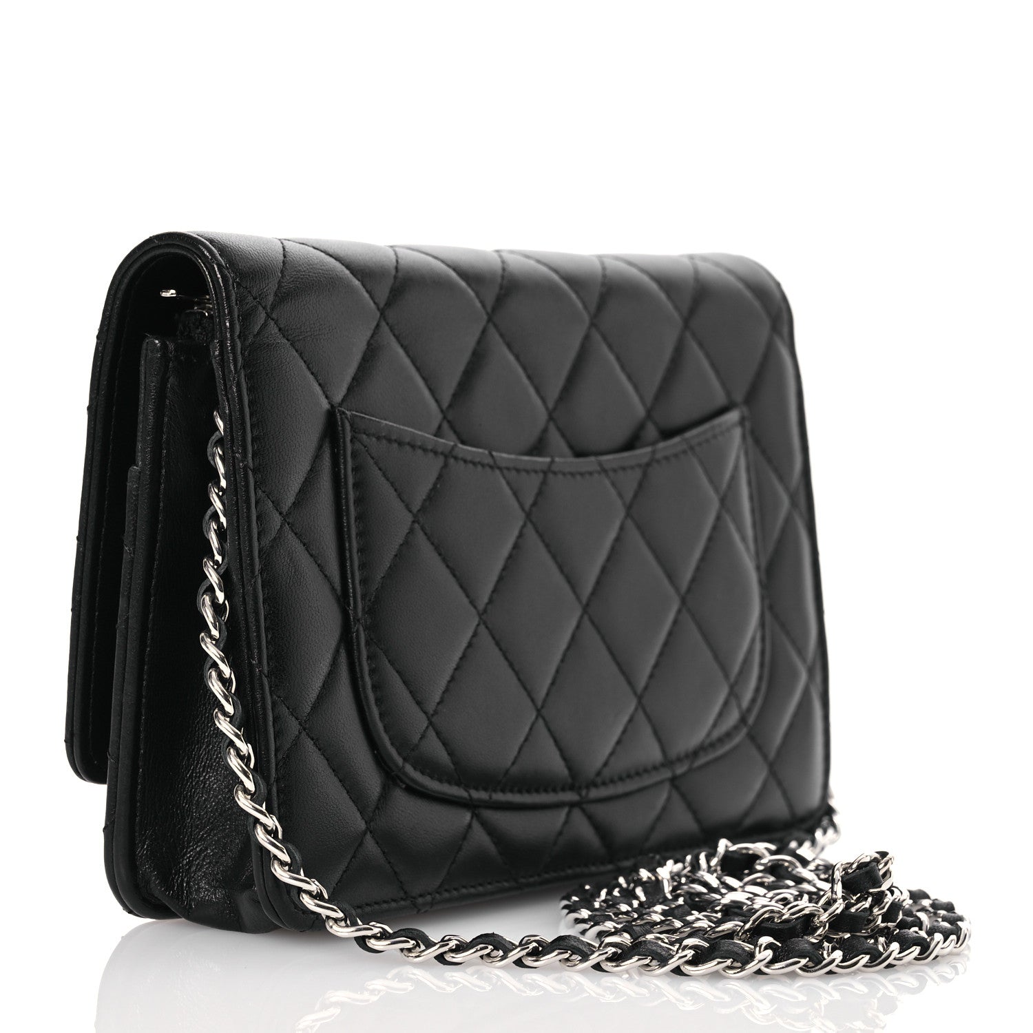 Chanel Lambskin Quilted Crystal CC Wallet On Chain WOC Black 3 of 15