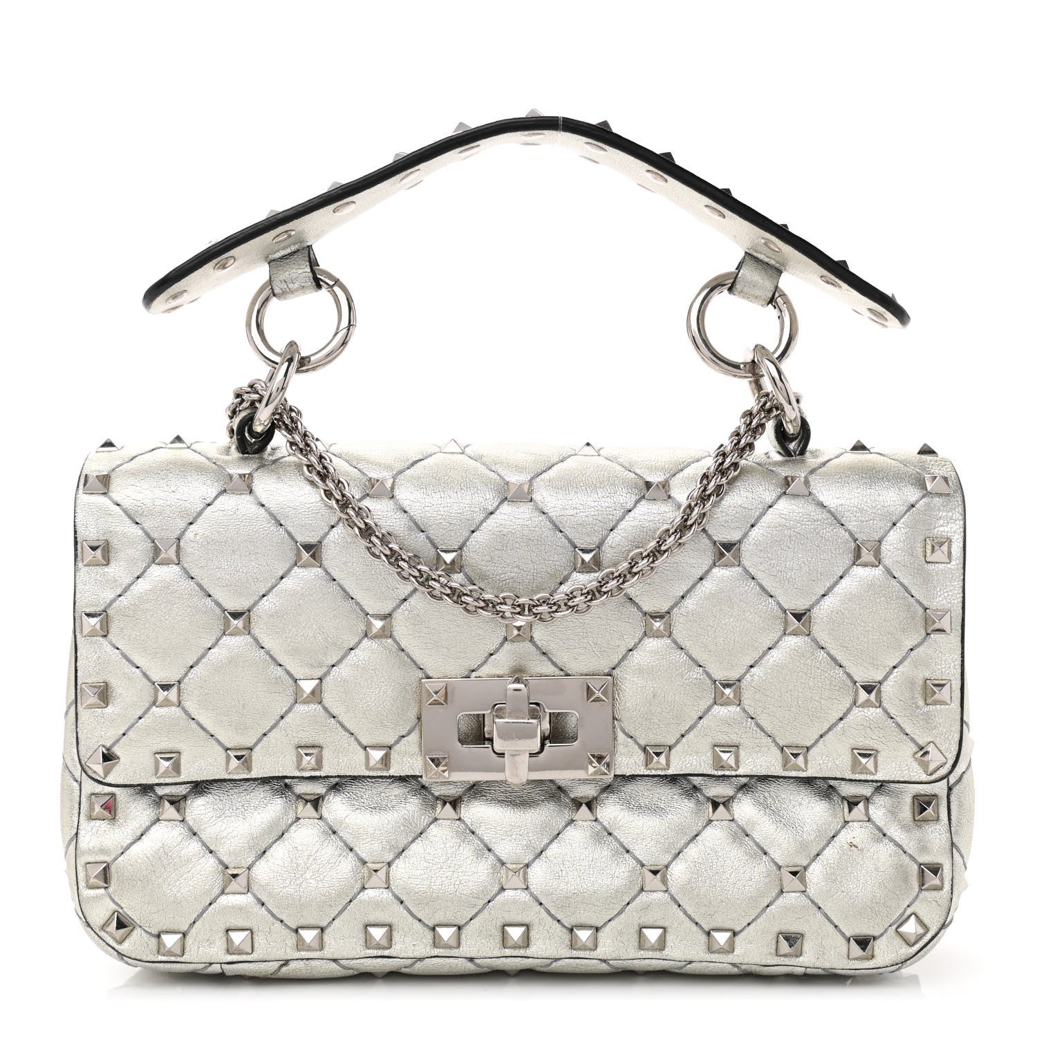 Valentino Garavani Metallic Nappa Small Rockstud Spike Shoulder Bag Silver 1 of 9