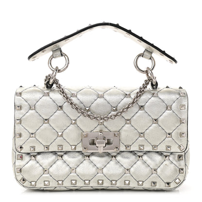 Valentino Garavani Metallic Nappa Small Rockstud Spike Shoulder Bag Silver 1 of 9