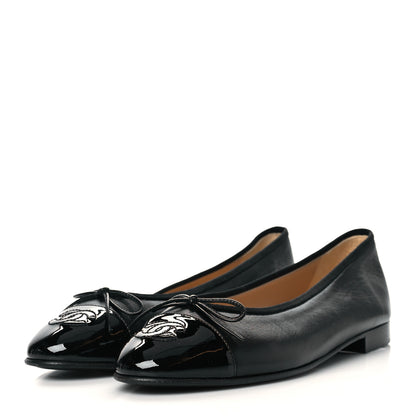 Chanel Lambskin Patent Cap Toe Ballerina Flats 38 Black 3 of 8
