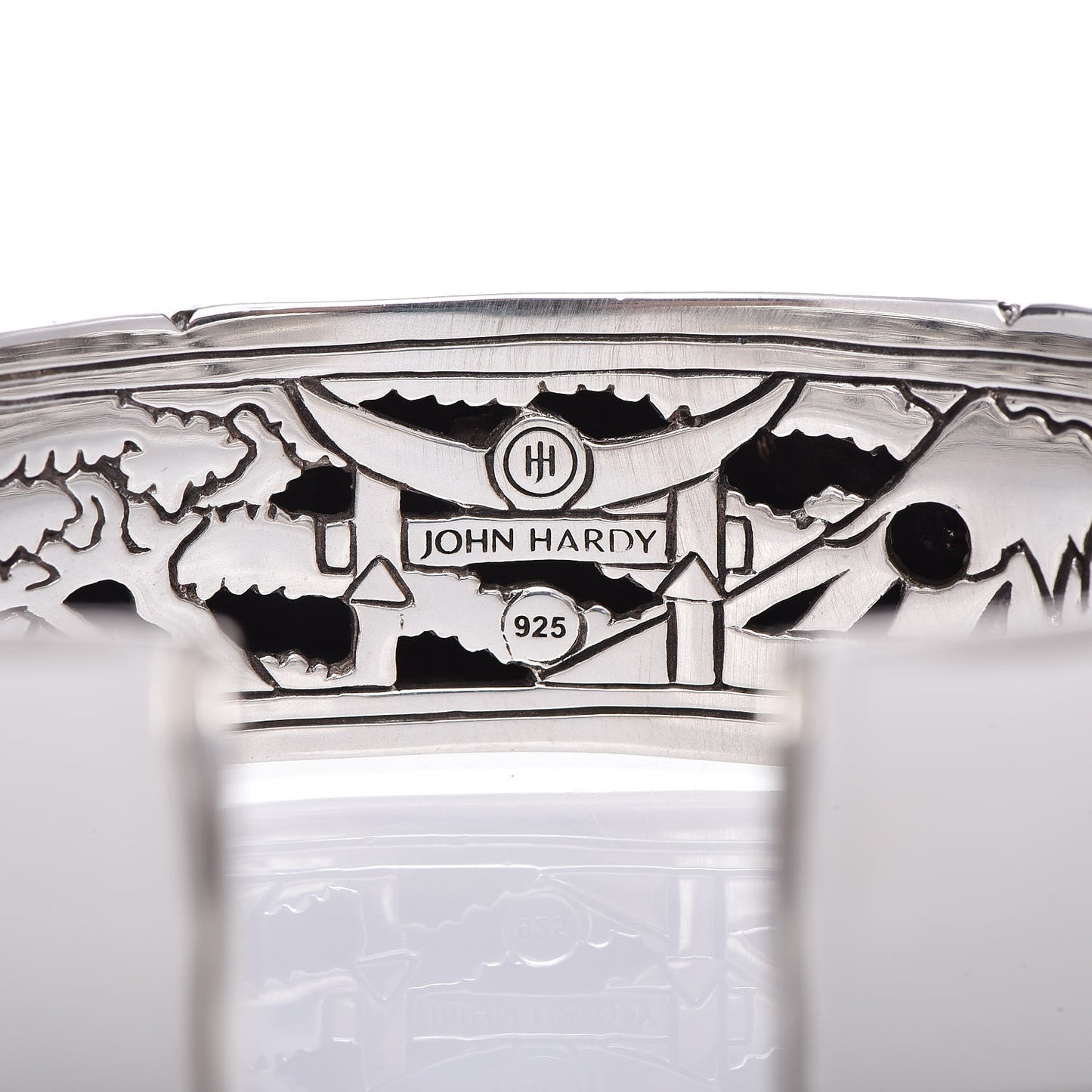 Sterling Silver Enamel Bamboo Cuff M White