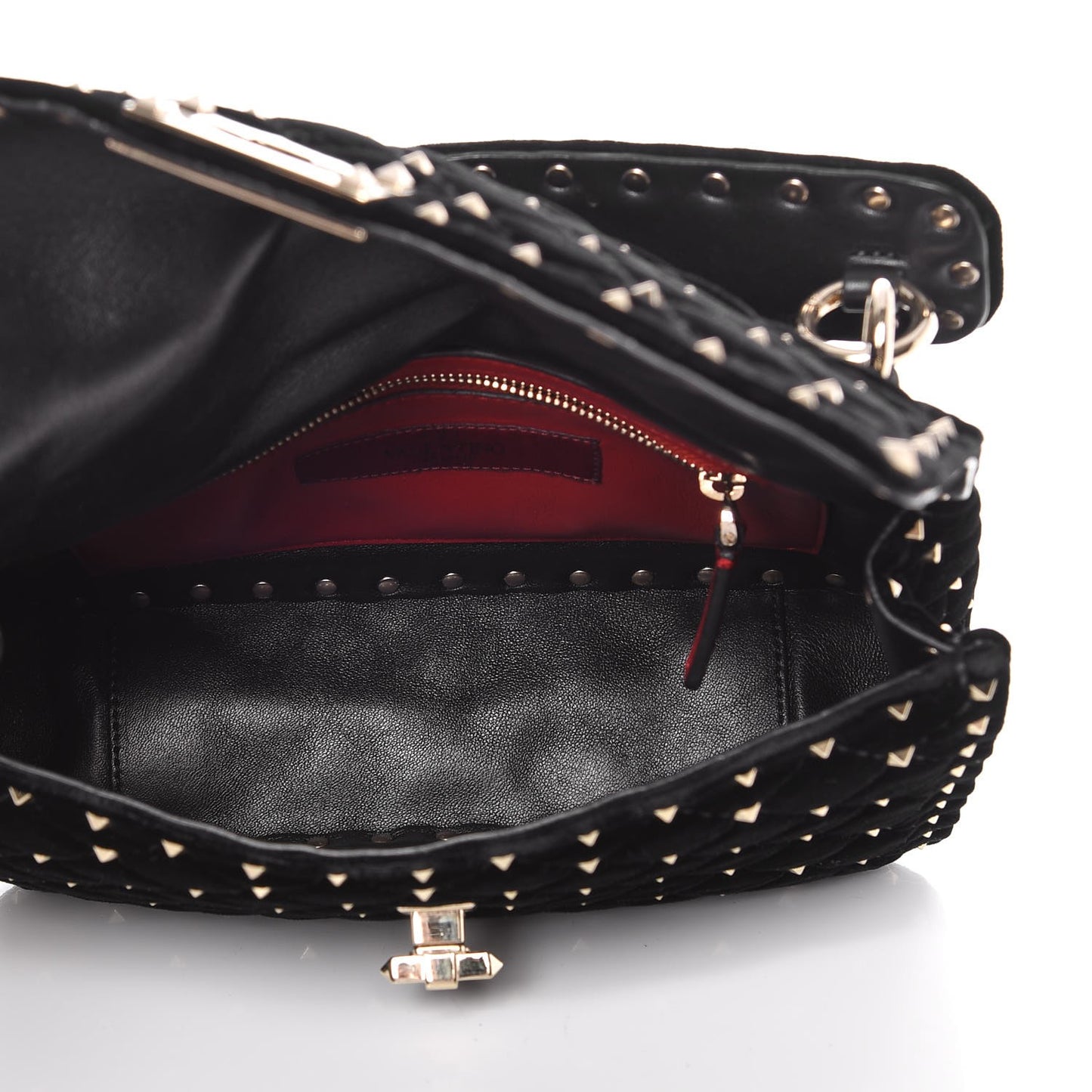 Velvet Medium Rockstud Spike Shoulder Bag Black