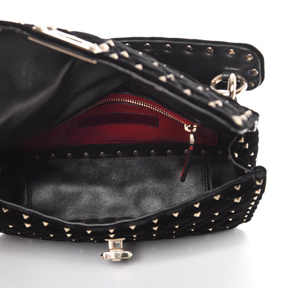 Valentino Garavani Velvet Medium Rockstud Spike Shoulder Bag Black 5 of 9