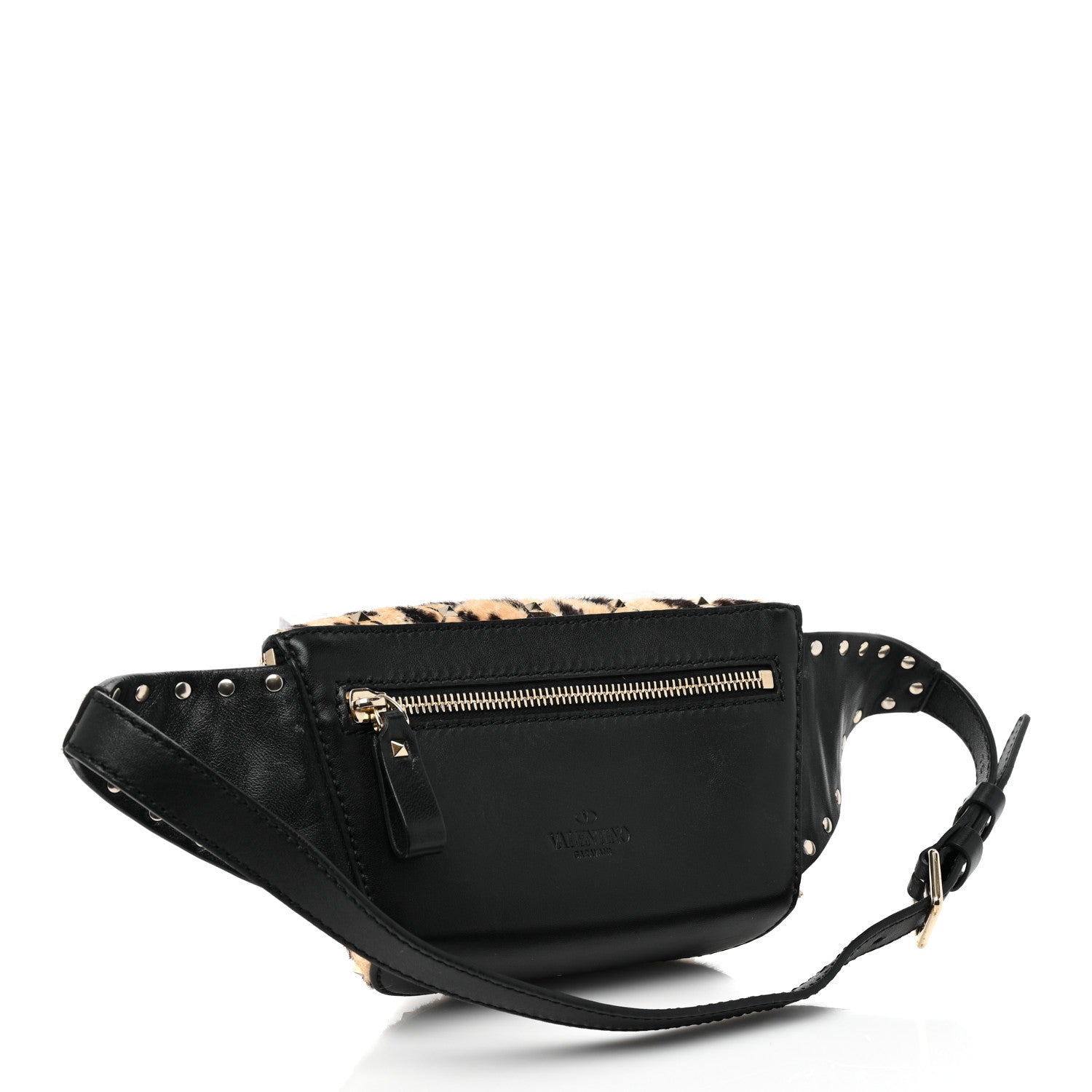 Valentino Garavani Calfskin Pony Hair Leopard Print Rockstud Spike Belt Bag 75 3 of 14