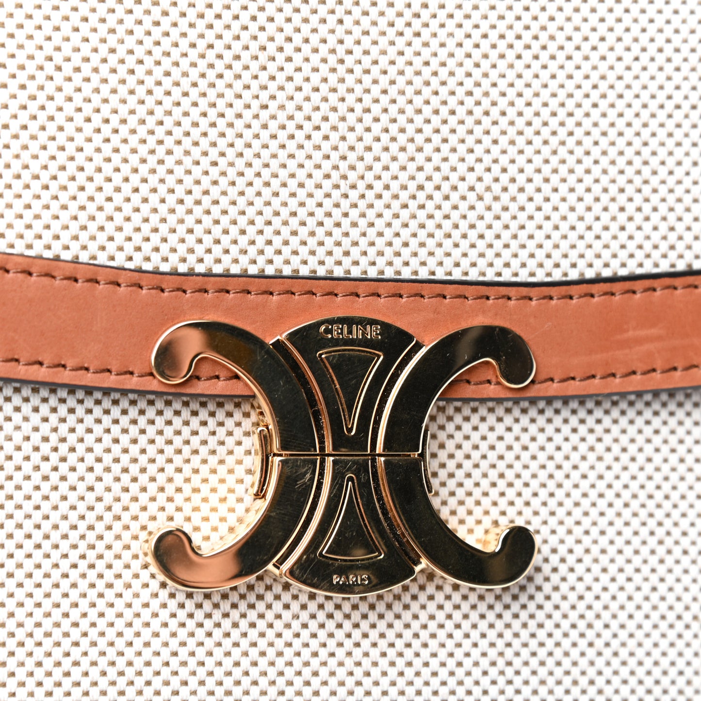 Textile Natural Calfskin Large Triomphe Tan White