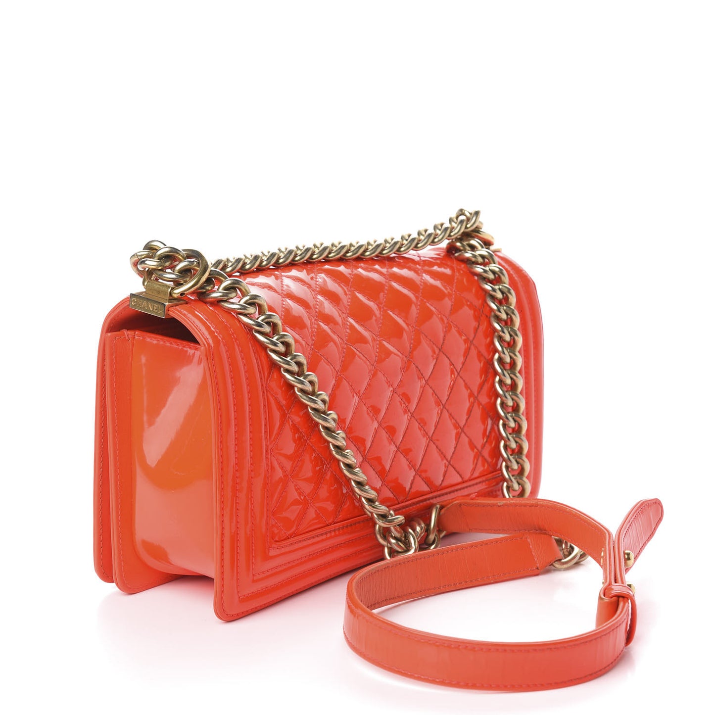 Patent Quilted Medium Boy Flap Orange