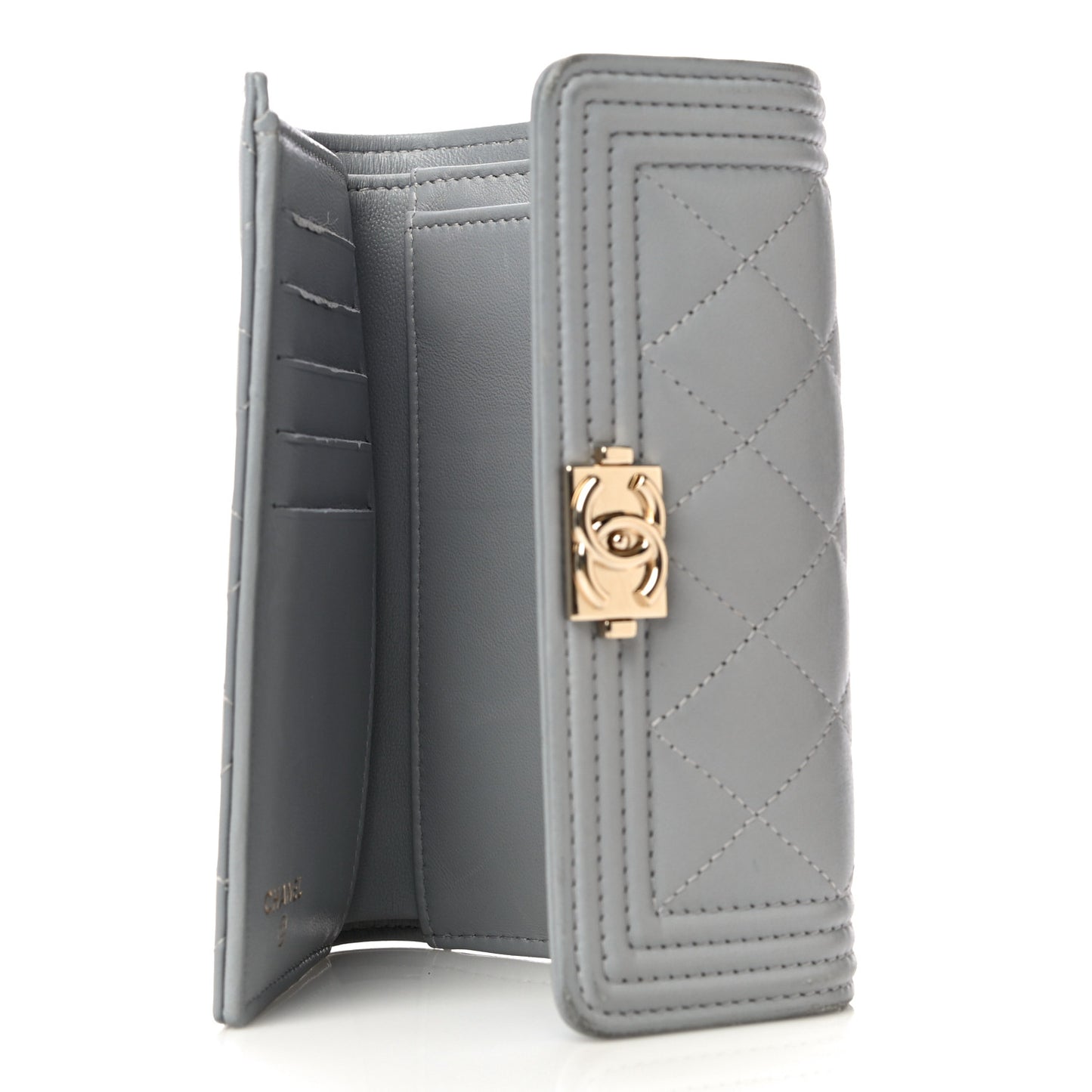 Lambskin Quilted Medium Boy Flap Wallet Grey