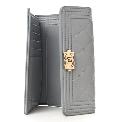 Chanel Lambskin Quilted Medium Boy Flap Wallet Grey 5 of 12