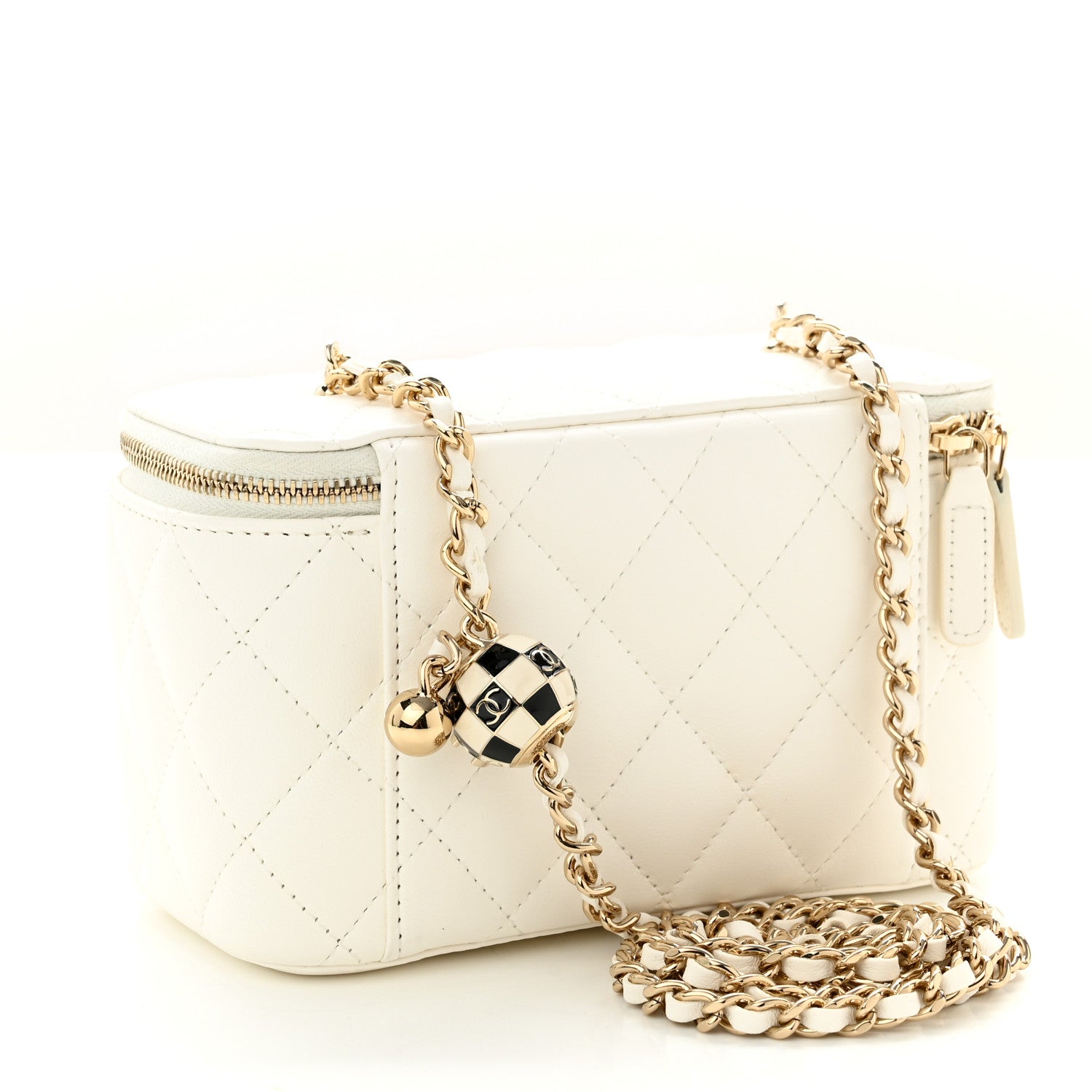 Chanel Lambskin Quilted Pearl Crush Small Vanity Case With Chain White 3 of 11