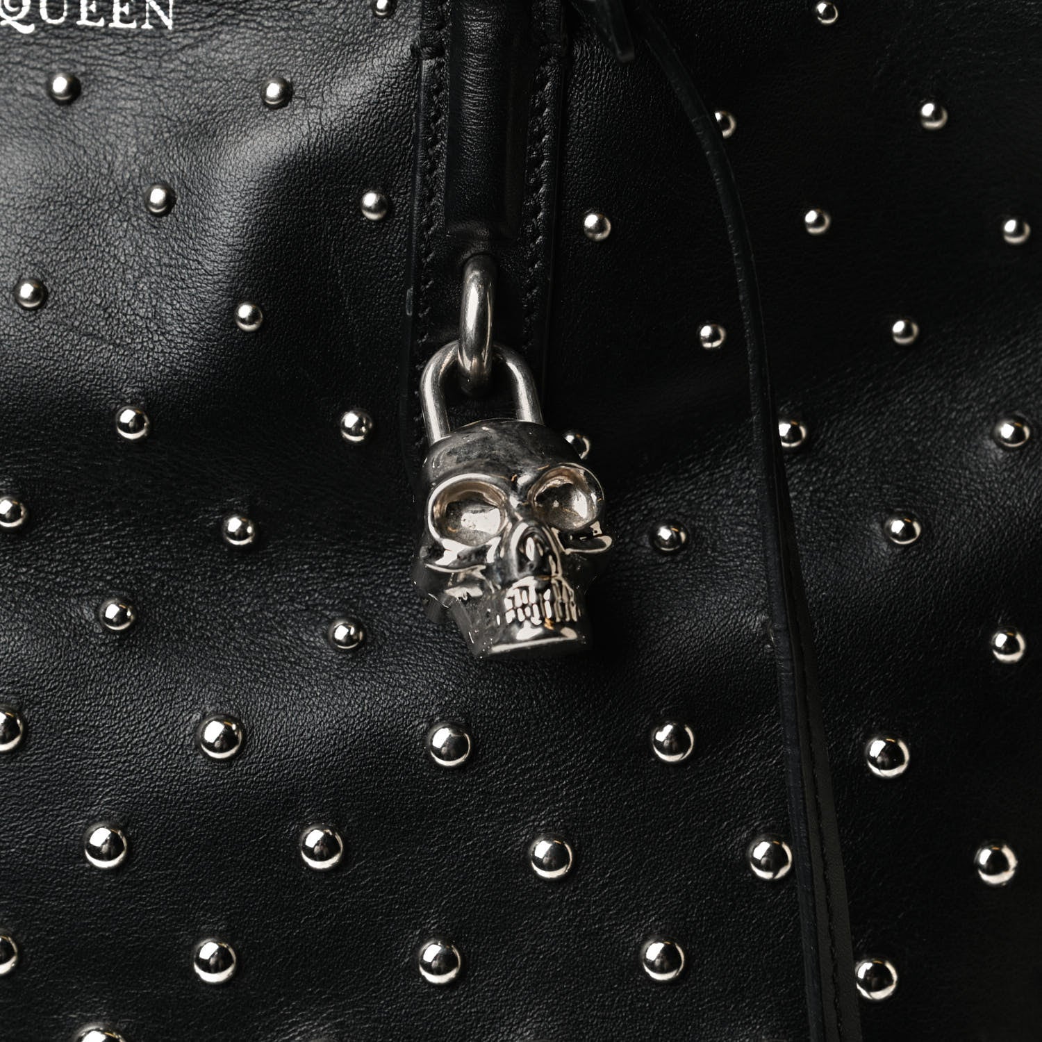 Alexander McQueen Calfskin Large Studded Padlock Zip Around Tote Black White 12 of 17