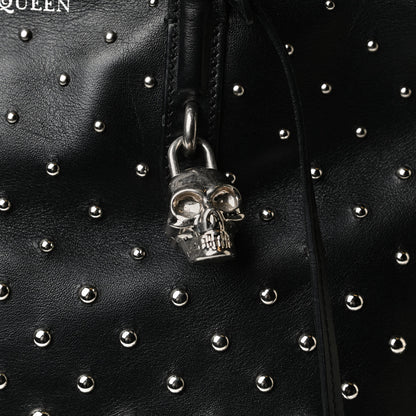 Alexander McQueen Calfskin Large Studded Padlock Zip Around Tote Black White 12 of 17
