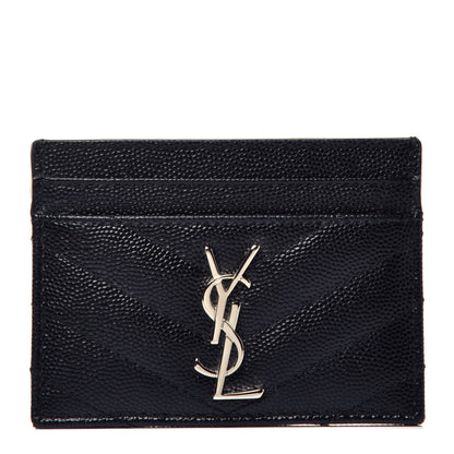 Saint Laurent Grain De Poudre Matelasse Chevron Monogram Credit Card Case Black 1 of 7