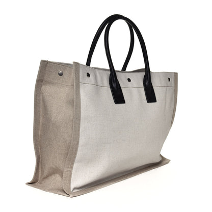 Saint Laurent Linen Calfskin Rive Gauche Tote Optic White 2 of 5