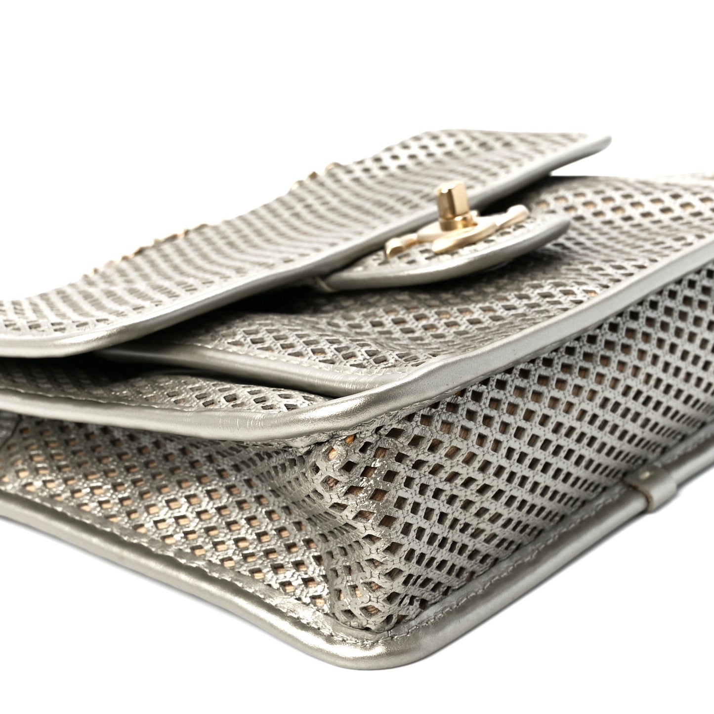 Metallic Perforated Calfskin Small Up In The Air Flap Light Gold