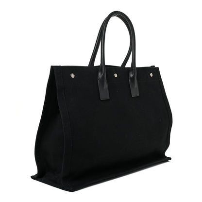Saint Laurent Linen Calfskin Rive Gauche Tote Black 3 of 19
