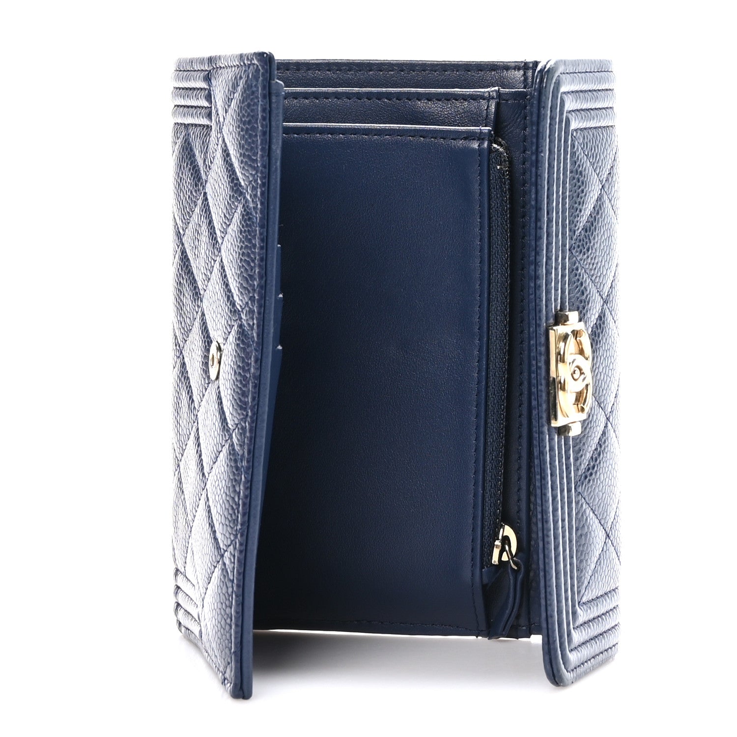 Chanel Caviar Quilted Medium Boy Flap Wallet Navy Blue 5 of 10