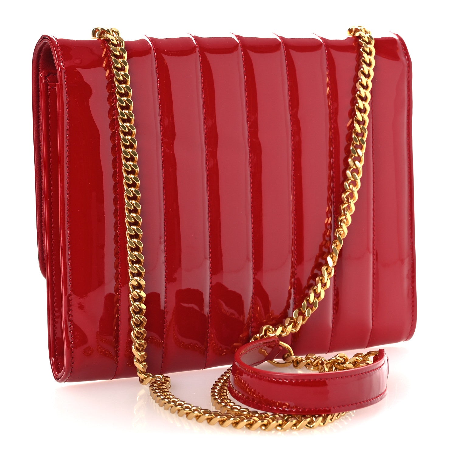 Saint Laurent Patent Calfskin Matelasse Vicky Chain Wallet Rouge Eros 3 of 10
